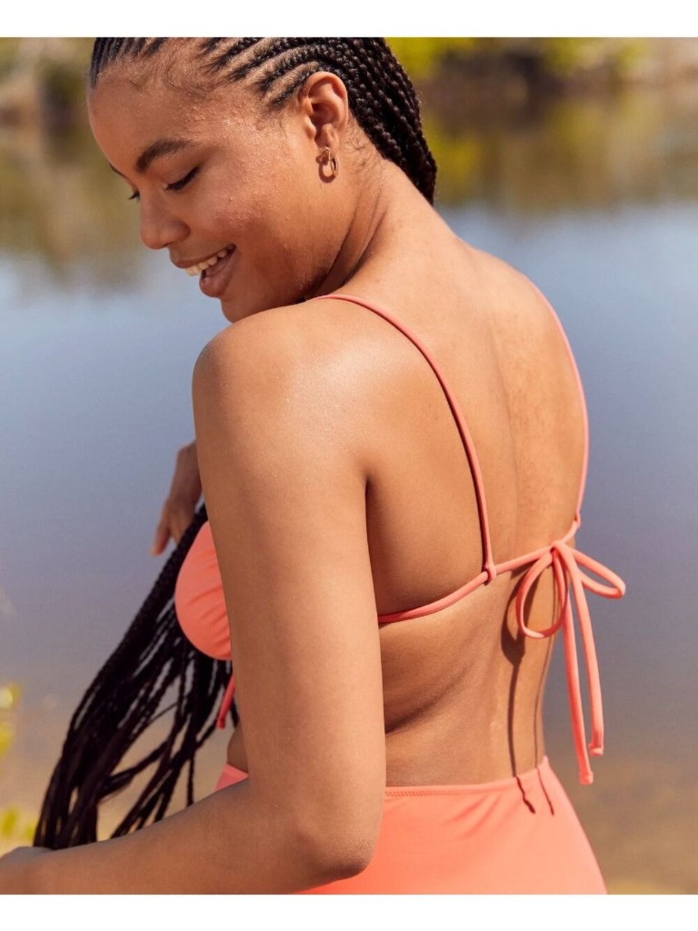 NWT Aerie Pink Coral Bandeau Ruched Bikini Top - Size: Small - Picture 10 of 10